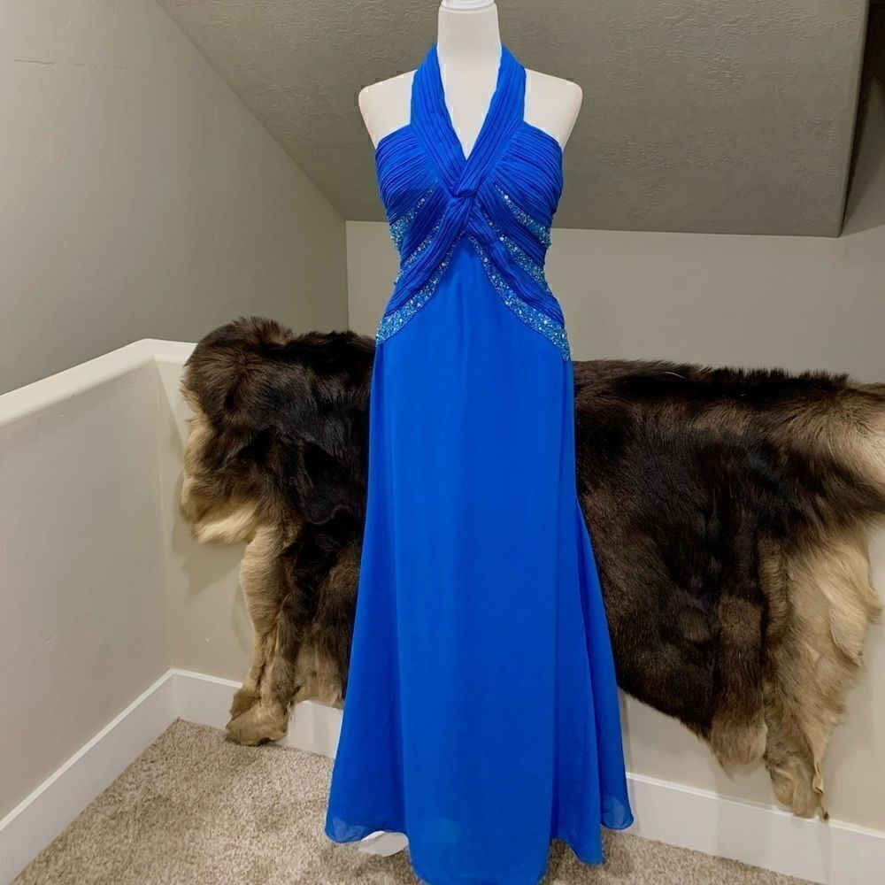 Marsoni Beaded Chiffon Halter Gown